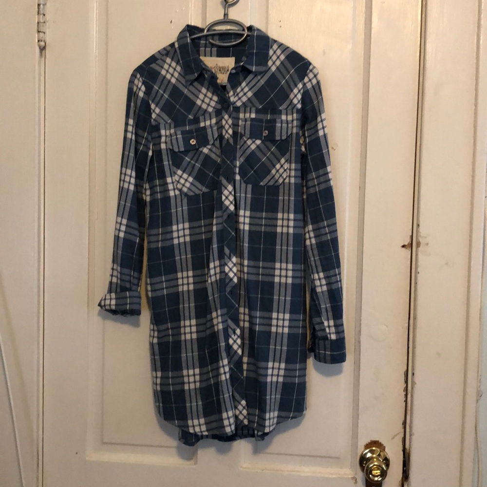 Blue plaid flannel dress